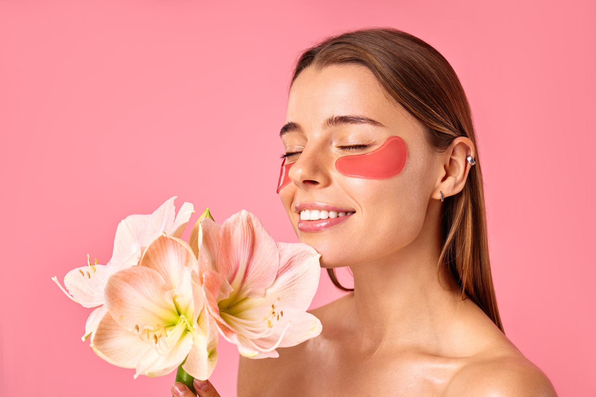 Cosmetology, beauty and spa treatment. Woman in lingerie on pink background.